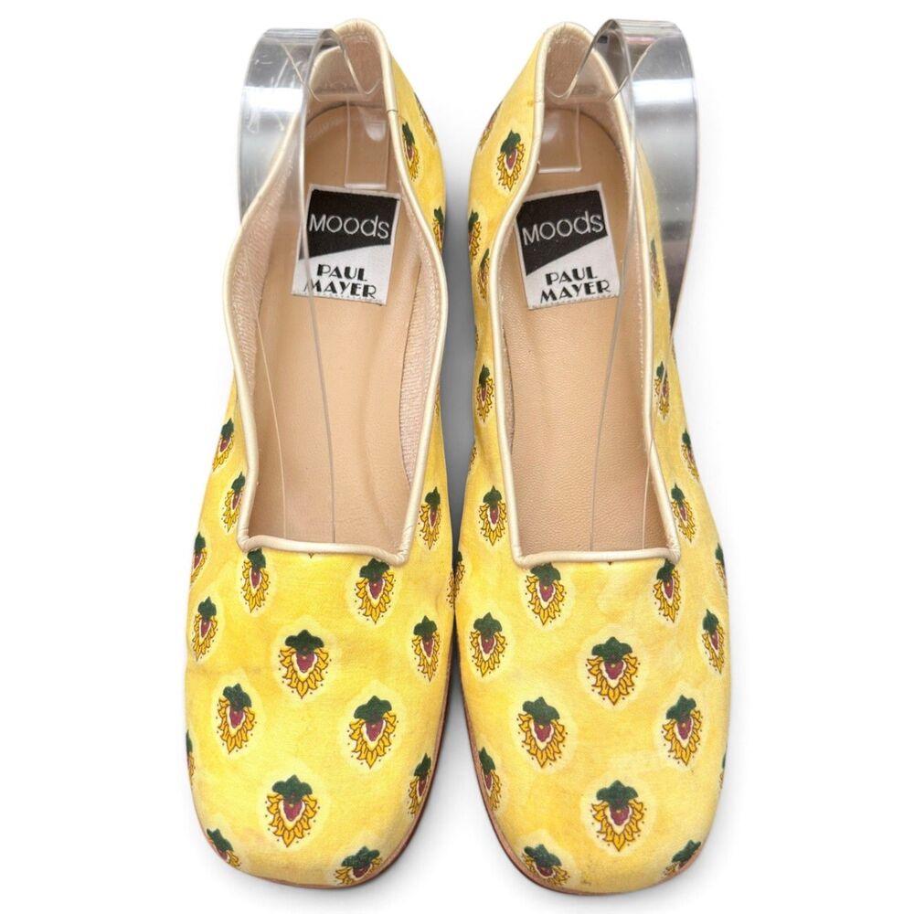 paul mayer moods yellow artisan floral smoking loafers square toe slip on size 8 - Picture 2 of 8